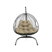 Подвесное кресло M-GROUP ДЛЯ ДВОИХ с ротангом чёрное, бежевая подушка 11450401