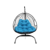 Подвесное кресло M-GROUP ДЛЯ ДВОИХ с ротангом чёрное, голубая подушка 11450403