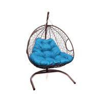 Подвесное кресло M-GROUP ДЛЯ ДВОИХ с ротангом коричневое, голубая подушка 11450203