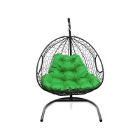 Подвесное кресло M-GROUP ДЛЯ ДВОИХ с ротангом чёрное, зелёная подушка 11450404
