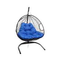 Подвесное кресло M-GROUP ДЛЯ ДВОИХ с ротангом чёрное, синяя подушка 11450410