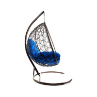 Подвесное кресло M-GROUP XL с ротангом коричневое, синяя подушка 11120210