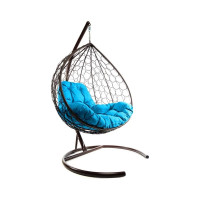 Подвесное кресло M-GROUP XL с ротангом коричневое, голубая подушка 11120203