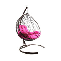 Подвесное кресло M-GROUP XL с ротангом коричневое, розовая подушка 11120208