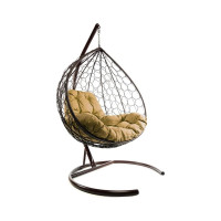 Подвесное кресло M-GROUP XL с ротангом коричневое, бежевая подушка 11120201