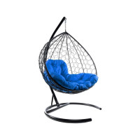 Подвесное кресло M-GROUP XL с ротангом чёрное, синяя подушка 11120410