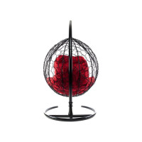 Подвесное кресло M-GROUP XL с ротангом чёрное, красная подушка 11120406