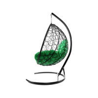 Подвесное кресло M-GROUP XL с ротангом чёрное, зелёная подушка 11120404