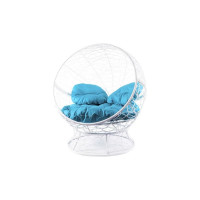 Кресло M-GROUP АПЕЛЬСИН с ротангом белое, голубая подушка 11520103