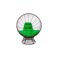 Кресло M-GROUP КОКОС на подставке с ротангом коричневое, зелёная подушка 11590204