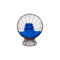 Кресло M-GROUP КОКОС на подставке с ротангом коричневое, синяя подушка 11590210