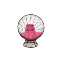 Кресло M-GROUP КОКОС на подставке с ротангом коричневое, розовая подушка 11590208