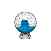 Кресло M-GROUP КОКОС на подставке с ротангом коричневое, голубая подушка 11590203