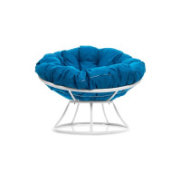 Кресло M-GROUP ПАПАСАН без ротанга белое, голубая подушка 12010103