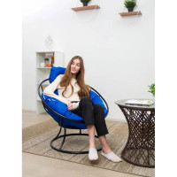 Кресло M-GROUP ПАПАСАН мини без ротанга чёрное, синяя подушка 12060410
