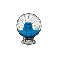 Кресло M-GROUP КОКОС на подставке с ротангом чёрное, голубая подушка 11590403
