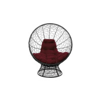 Кресло M-GROUP КОКОС на подставке с ротангом чёрное, бордовая подушка 11590402