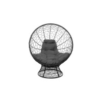 Кресло M-GROUP КОКОС на подставке с ротангом чёрное, серая подушка 11590409