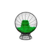 Кресло M-GROUP КОКОС на подставке с ротангом чёрное, зелёная подушка 11590404