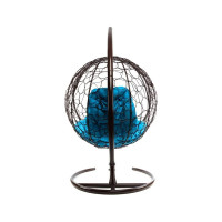 Подвесное кресло M-GROUP КРУГ с ротангом коричневое, голубая подушка 11050203