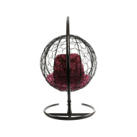 Подвесное кресло M-GROUP КРУГ с ротангом коричневое, бордовая подушка 11050202