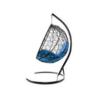 Подвесное кресло M-GROUP КРУГ с ротангом чёрное, голубая подушка 11050403