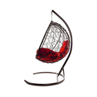 Подвесное кресло M-GROUP КРУГ с ротангом коричневое, красная подушка 11050206