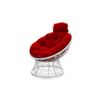 Кресло M-GROUP ПАПАСАН мини с ротангом белое, красная подушка 12070106