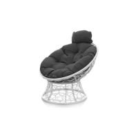 Кресло M-GROUP ПАПАСАН мини с ротангом белое, серая подушка 12070109