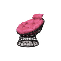 Кресло M-GROUP ПАПАСАН мини с ротангом чёрное, розовая подушка 12070408