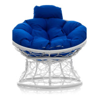 Кресло M-GROUP ПАПАСАН мини с ротангом белое, синяя подушка 12070110