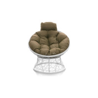 Кресло M-GROUP ПАПАСАН мини с ротангом белое, бежевая подушка 12070101