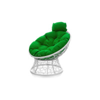 Кресло M-GROUP ПАПАСАН мини с ротангом белое, зелёная подушка 12070104