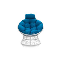 Кресло M-GROUP ПАПАСАН мини с ротангом белое, голубая подушка 12070103