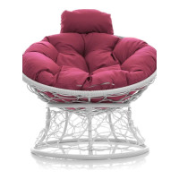 Кресло M-GROUP ПАПАСАН мини с ротангом белое, розовая подушка 12070108