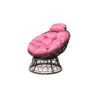 Кресло M-GROUP ПАПАСАН мини с ротангом коричневое, розовая подушка 12070208