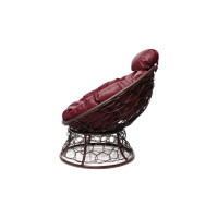 Кресло M-GROUP ПАПАСАН мини с ротангом коричневое, бордовая подушка 12070202