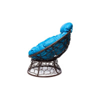 Кресло M-GROUP ПАПАСАН мини с ротангом коричневое, голубая подушка 12070203