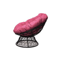 Кресло M-GROUP ПАПАСАН с ротангом чёрное, розовая подушка 12020408