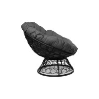 Кресло M-GROUP ПАПАСАН с ротангом чёрное, серая подушка 12020409