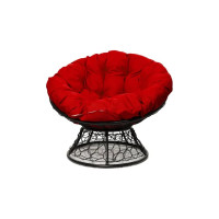 Кресло M-GROUP ПАПАСАН с ротангом чёрное, красная подушка 12020406