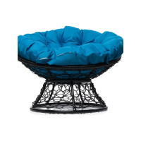 Кресло M-GROUP ПАПАСАН с ротангом чёрное, голубая подушка 12020403