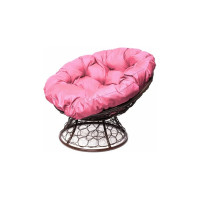 Кресло M-GROUP ПАПАСАН с ротангом коричневое, розовая подушка 12020208