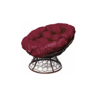 Кресло M-GROUP ПАПАСАН с ротангом коричневое, бордовая подушка 12020202