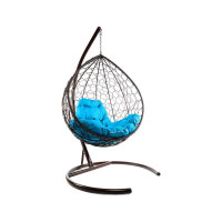 Подвесное кресло M-GROUP КАПЛЯ с ротангом коричневое, голубая подушка 11020203