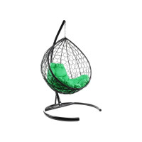Подвесное кресло M-GROUP КАПЛЯ с ротангом чёрное, зелёная подушка 11020404
