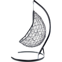 Подвесное кресло M-GROUP ОВАЛ с ротангом чёрное, голубая подушка 11140403