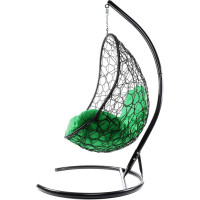 Подвесное кресло M-GROUP ОВАЛ с ротангом чёрное, зелёная подушка 11140404