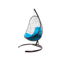 Подвесное кресло M-GROUP ОВАЛ с ротангом коричневое, голубая подушка 11140203