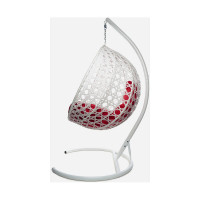 Подвесное кресло M-GROUP КРУГ ЛЮКС с ротангом белое, красная подушка 11060106